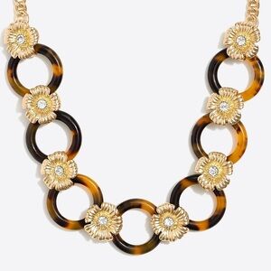 J. Crew Tortoise Link and Gold Flower Statement Necklace